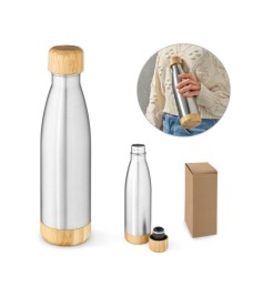 Garrafa em Aço Inox (90% reciclado) com Tampa em Bambu 550 mL