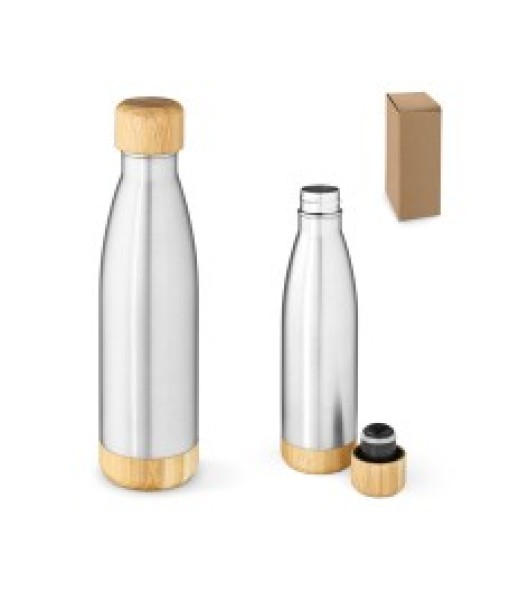 Garrafa em Aço Inox (90% reciclado) com Tampa em Bambu